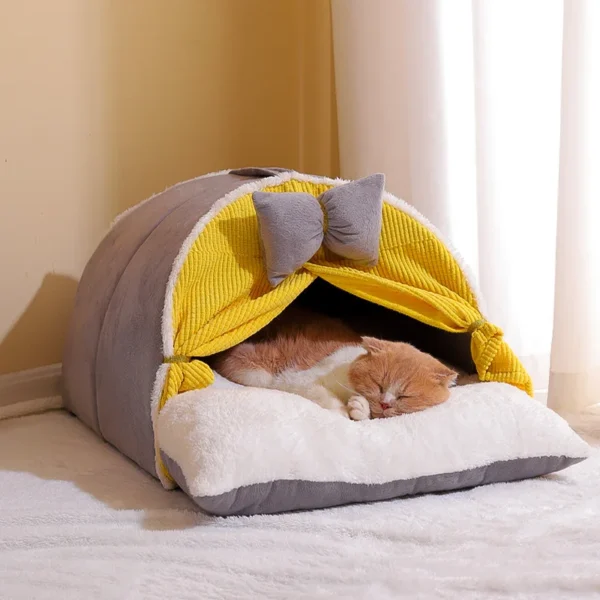 Bow Tent Cat Bed – Elegant Hideaway for Cats & Small Dogs