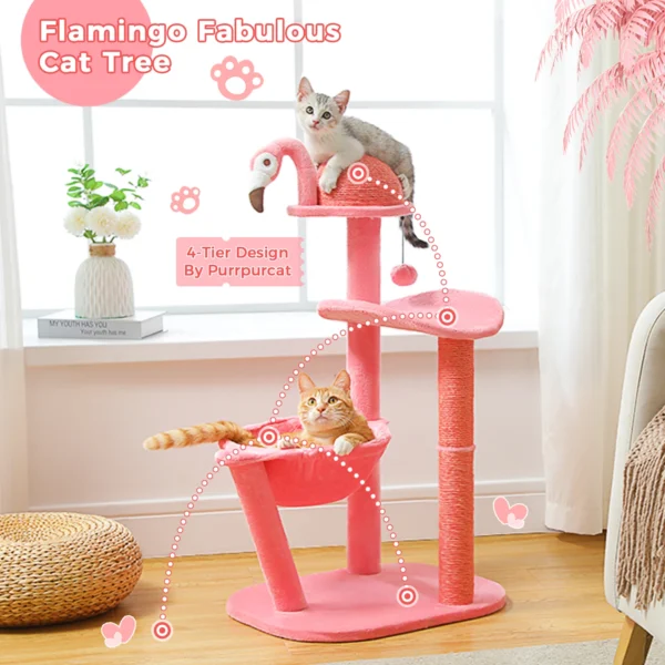 Flamingo Cat Tree with Hammock & Sisal Scratching Posts