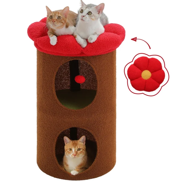 Flower Cat Bed with Double-Deck Condo & Perch - Image 3