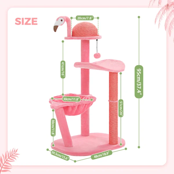 Flamingo Cat Tree with Hammock & Sisal Scratching Posts - Image 2