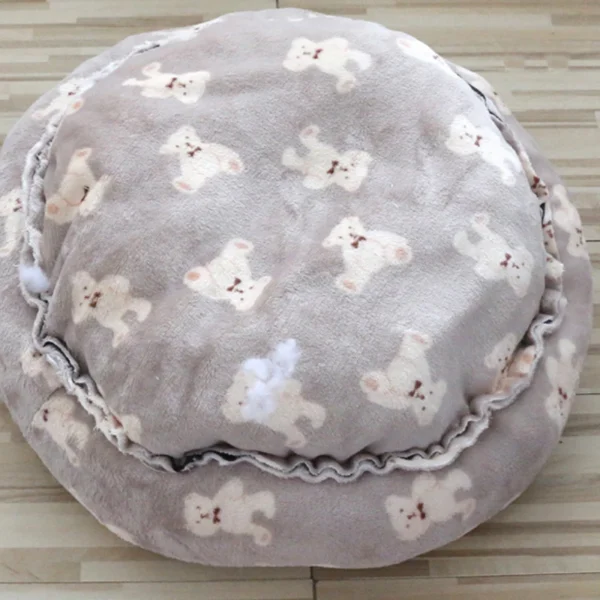Donut Dog Bed with Plush Teddy Print - Image 4