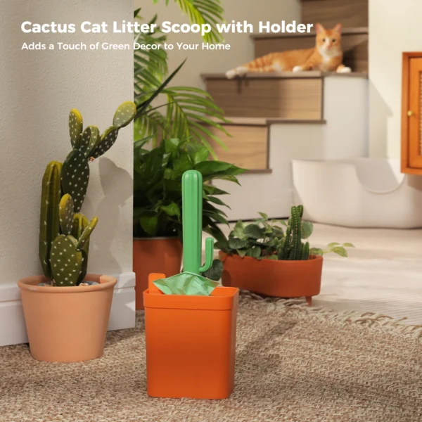 Cat Litter Scoop with Cactus Holder & Trash Bag Storage