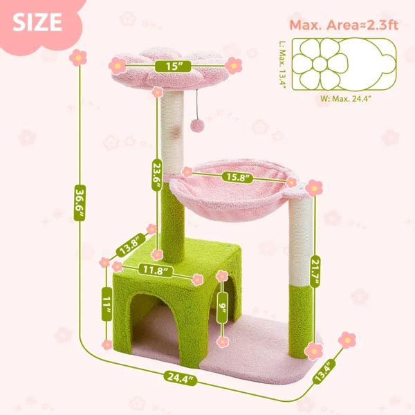 Flower Cat Tree with Hammock & Condo - Image 3