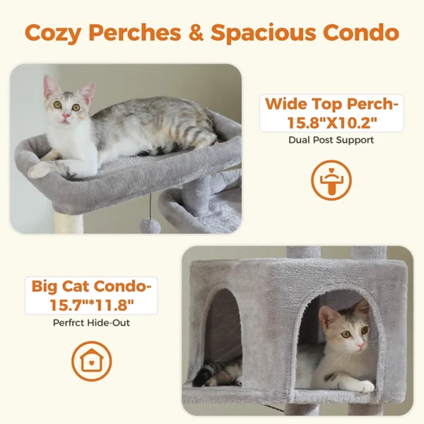 Tall Cat Tree for Large Cats with Condos, Hammocks & Perches - Image 6