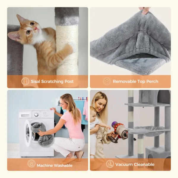 Tall Cat Tree for Large Cats with Condos, Hammocks & Perches - Image 3