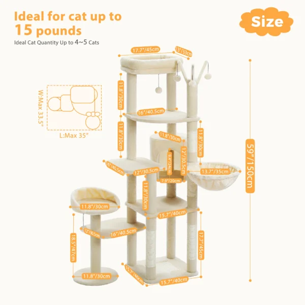 Multi-Level Cat Tower with Hammock & Perches - Image 2