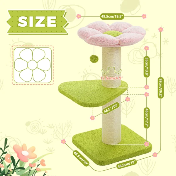 Flower Cat Tree with Thick Scratching Post & Petal Perch - Image 3