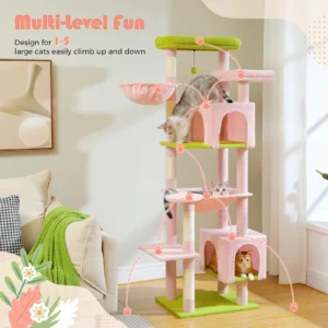 Cat Tower with Dual Condos, Hammock & Scratching Posts