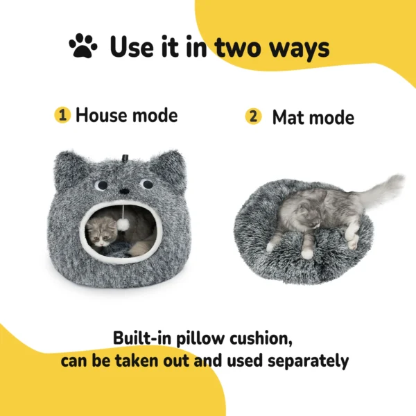 Cat Head Bed – Plush Hooded Pet Cave for Indoor Cats - Image 3