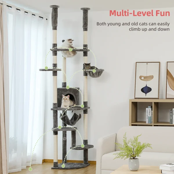 Floor to Ceiling Cat Tree with Adjustable Height - Image 3