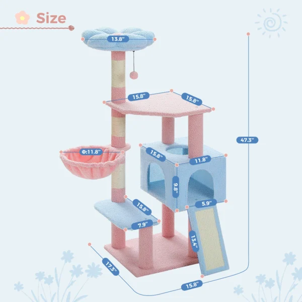 Flower Cat Tree with Multi-Level Tower - Image 2
