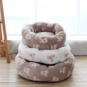 Donut Dog Bed with Plush Teddy Print