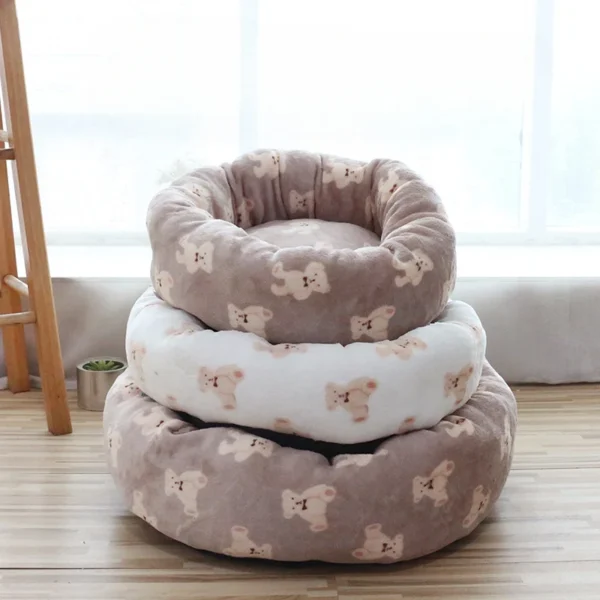 Donut Dog Bed with Plush Teddy Print