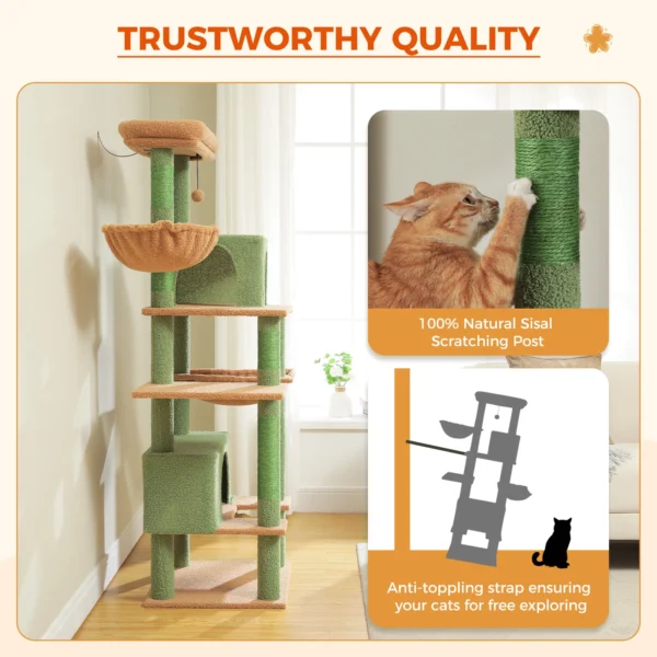 Cat Tower for Large Cats with XXL Hammock & Dual Condos - Image 3