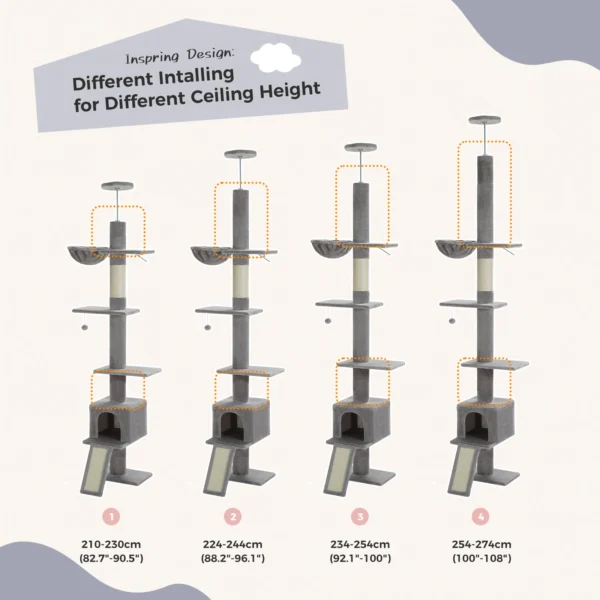 Floor to Ceiling Cat Tree with Adjustable Height & Condo - Image 3