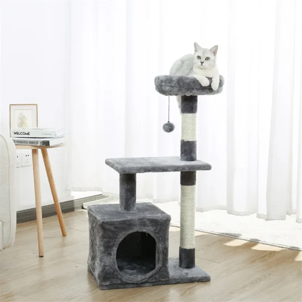 Small Cat Tower for Kittens with Condo & Scratcher