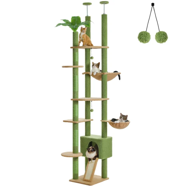 Floor to Ceiling Cat Tower with Condo, Hammock & Scratching Posts - Image 2