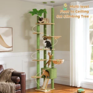 Floor to Ceiling Cat Tower with Condo, Hammock & Scratching Posts