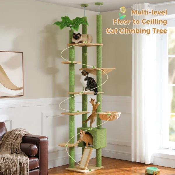 Floor to Ceiling Cat Tower with Condo, Hammock & Scratching Posts