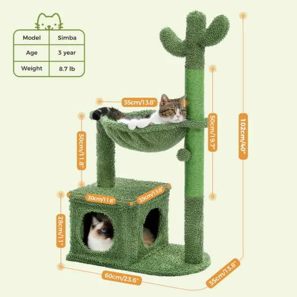 Cactus Cat Tree with Condo, Hammock & Scratching Post - Image 5