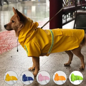 Hooded Dog Raincoat with Reflective Strip