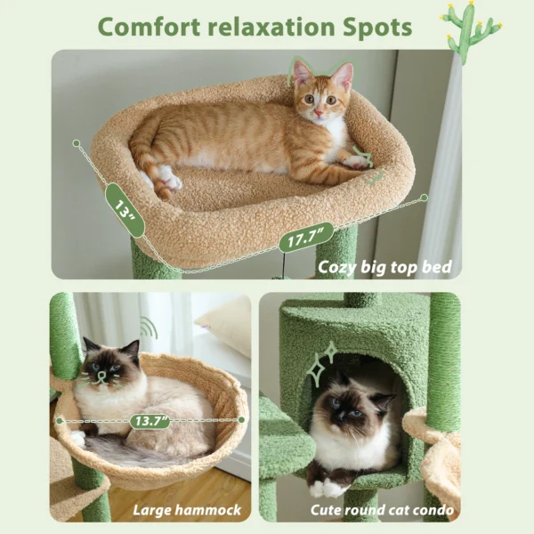 Cactus Cat Tower with Hammock & Multi-Level Design - Image 6