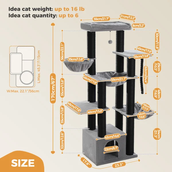 Large Cat Tree with Hammock & 11 Sisal Posts - Image 4