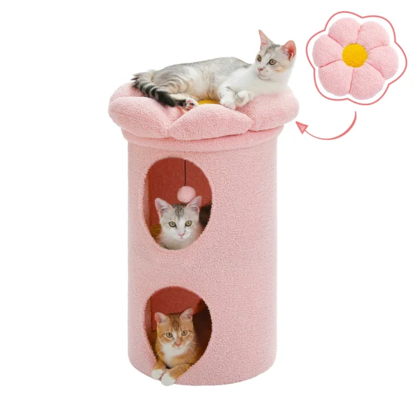 Flower Cat Bed with Double-Deck Condo & Perch - Image 2