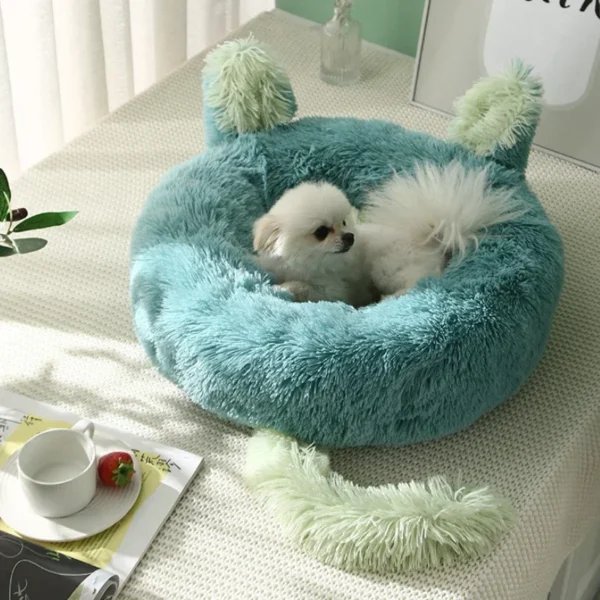 Cartoon Cat Bed with Fluffy Ears Design - Image 2