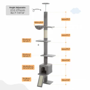 Floor to Ceiling Cat Tree with Adjustable Height & Condo