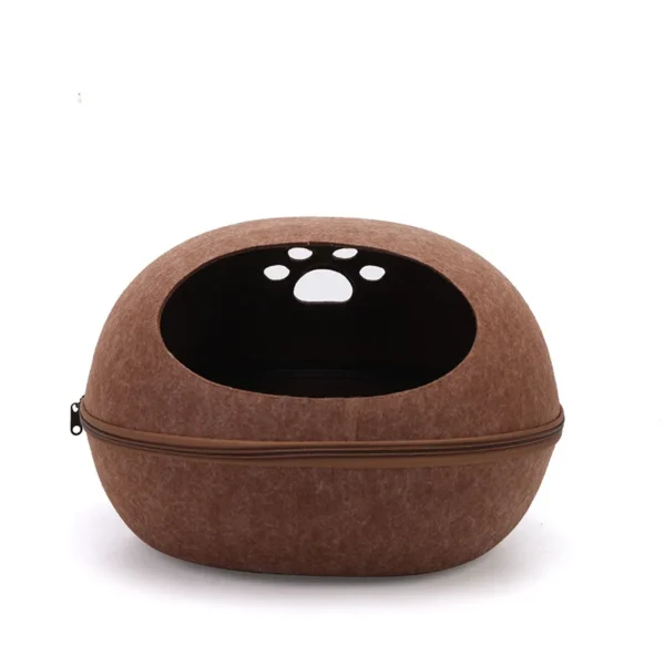 Felt Cat Cave – Eggshell-Style Semi-Enclosed Cat Bed with Cushion - Image 8