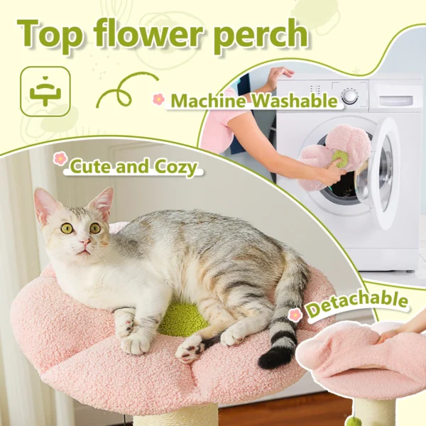 Flower Cat Tree with Thick Scratching Post & Petal Perch - Image 4