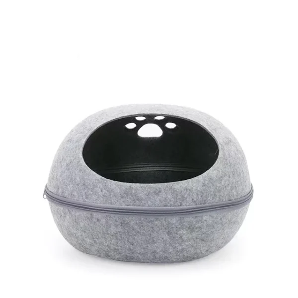 Felt Cat Cave – Eggshell-Style Semi-Enclosed Cat Bed with Cushion - Image 4
