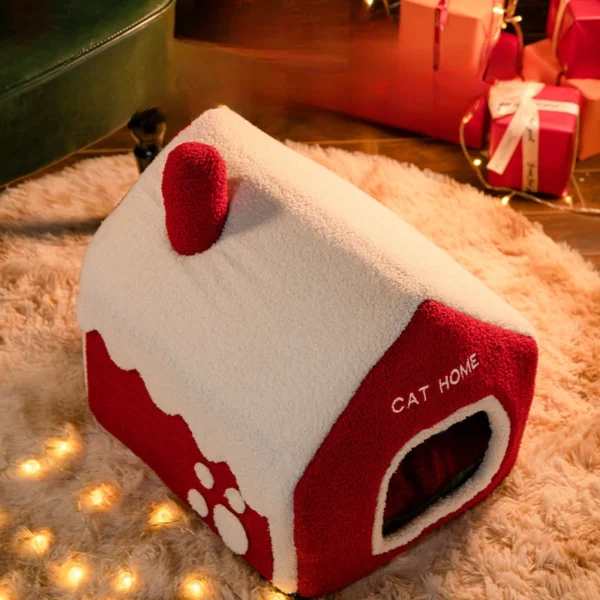 Christmas Cat House – Foldable Holiday Pet Cabin - Image 2