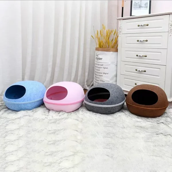 Felt Cat Cave – Eggshell-Style Semi-Enclosed Cat Bed with Cushion - Image 2