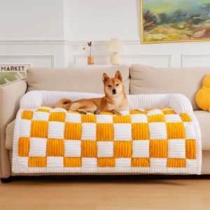Dog Bed Sofa with Plush Blanket Cover
