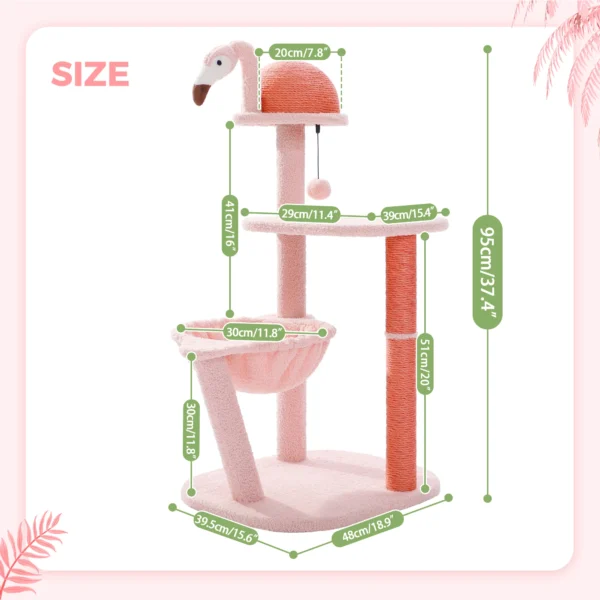 Flamingo Cat Tree with Hammock & Sisal Scratching Posts - Image 8