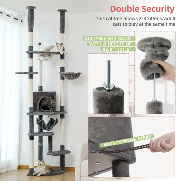 Floor to Ceiling Cat Tree with Adjustable Height - Image 4