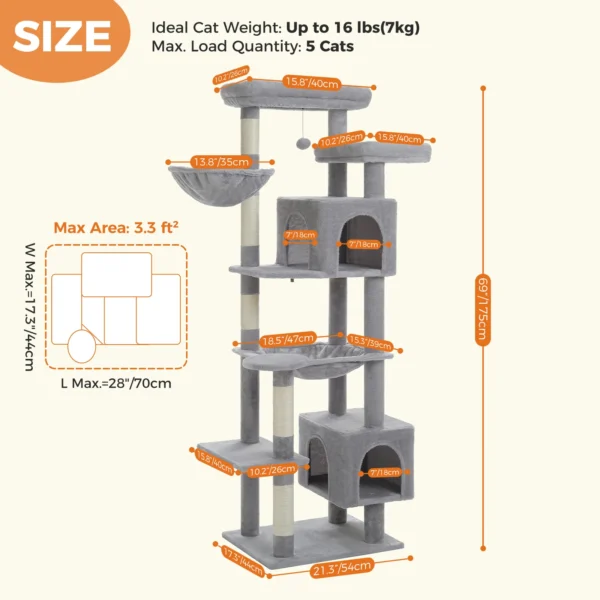 Cat Tower with Dual Condos, Hammock & Scratching Posts - Image 3