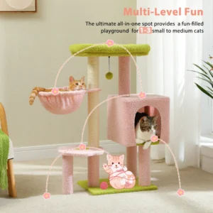 Cute Cat Tree with Hammock, Condo & Scratching Posts