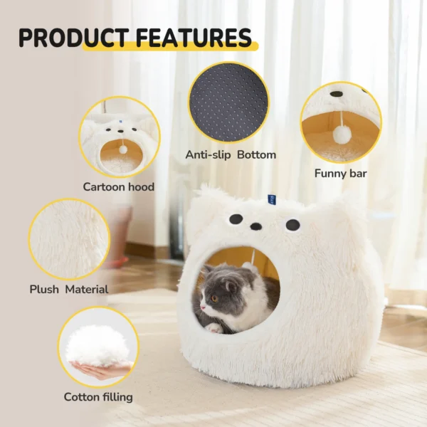 Cat Head Bed – Plush Hooded Pet Cave for Indoor Cats - Image 4