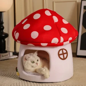 Mushroom Cat Bed with Cozy Cushion
