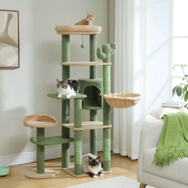 Cactus Cat Tower with Hammock & Multi-Level Design