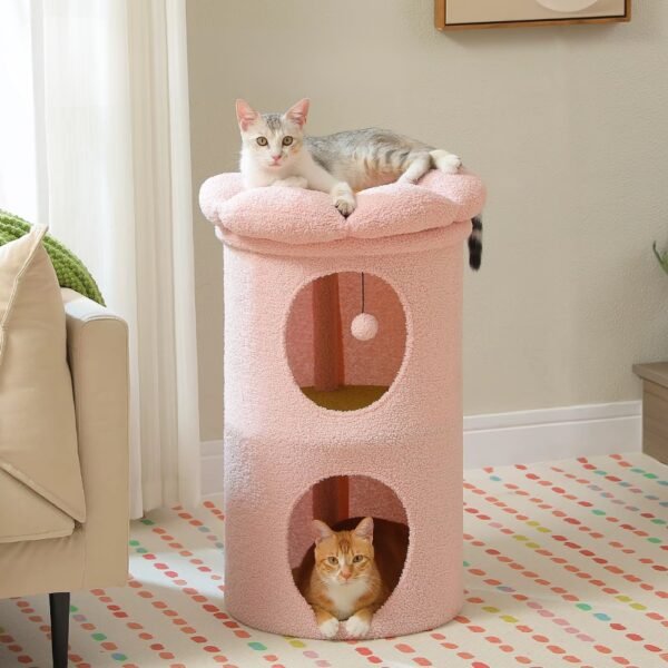 Flower Cat Bed with Double-Deck Condo & Perch
