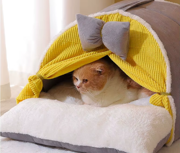 Bow Tent Cat Bed – Elegant Hideaway for Cats & Small Dogs - Image 2