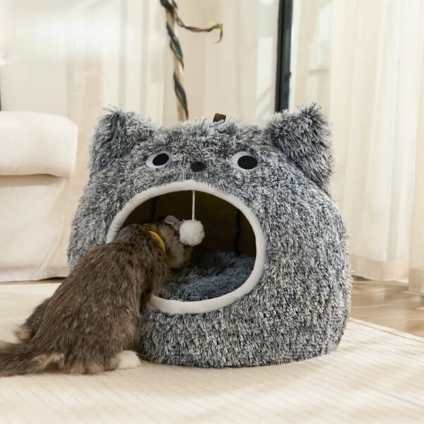 Cat Head Bed – Plush Hooded Pet Cave for Indoor Cats - Image 5
